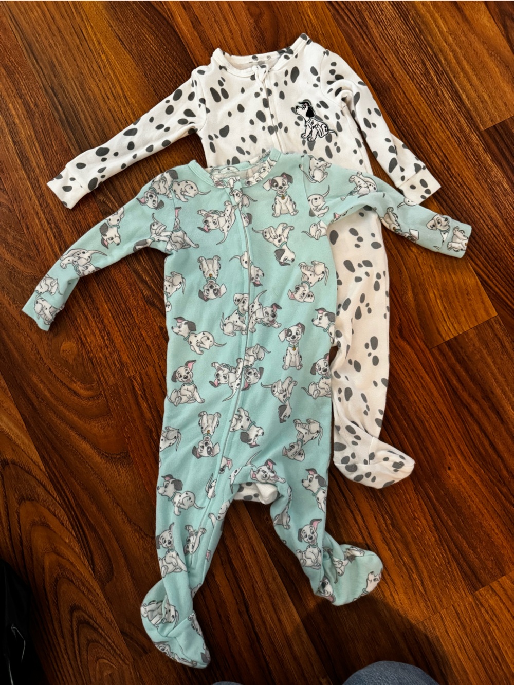 Disney Baby 101 Dalmatians Mint Green and White Footed One-Pieces (2-Pack)